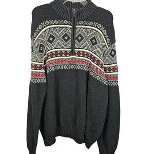 Vtg Mens 1/4 Zip Knit Sweater XXL Y2K Grandpacore Gray Red Cotton Acrylic Ski